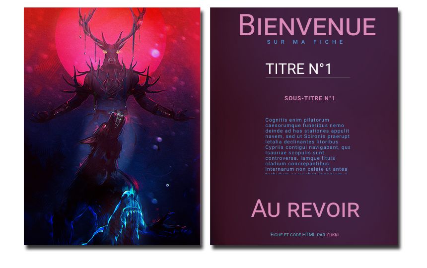 Fiche "Créatures" - Libre-service, par Zukki