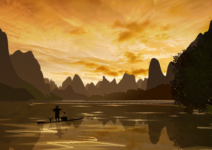 Pêcheur dans la baie d'Halong, par Tamara