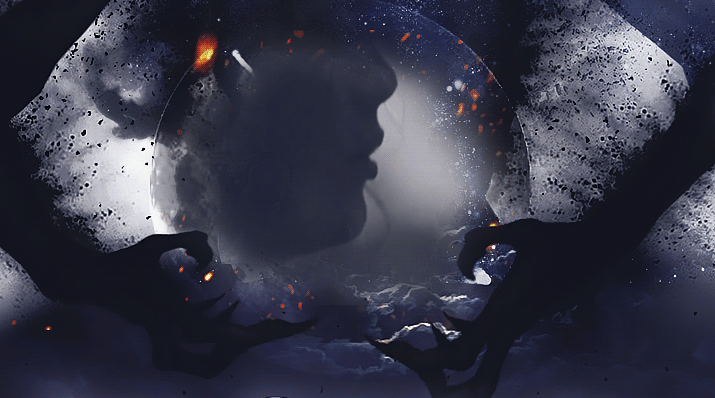 Une silhouette entre deux arbres, par Lawrage