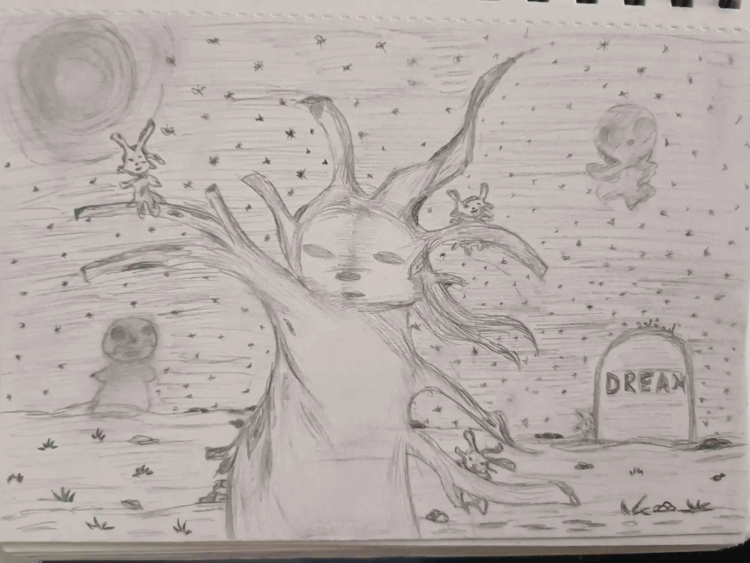 L'arbre seul et les créatures de la forêt, par Galaad Night