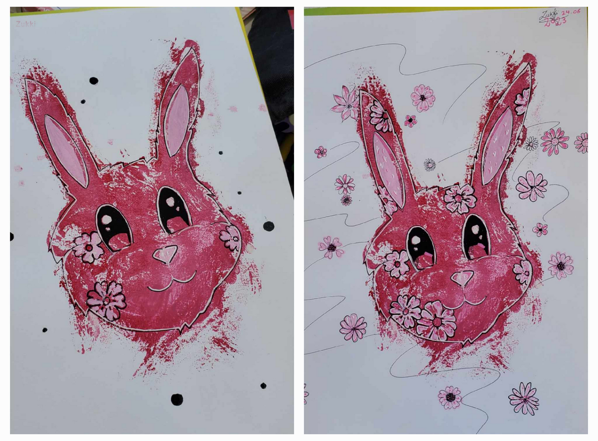 Un lapin et beaucoup de fleurs, par Zukki