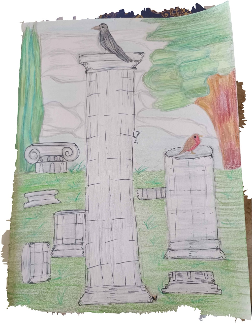 Colonnes et oiseaux, par Galaad Night